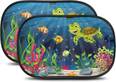 Produktbild von CARAMAZ Auto-Sonnenschutz 51x31 cm mit Saugnäpfen & UV-Schutz 2er-Set – Schildkröte