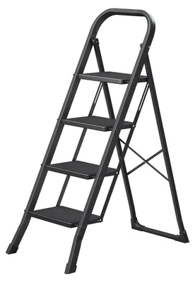 Image de Échelle pliante à 4 échelons avec protection pliante | Noir | 45 x 89 x 127 cm