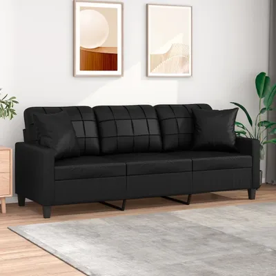 Produktbild von ZMH 3-Sitzer-Sofa mit Zierkissen Schwarz 180 cm Kunstleder