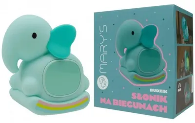 Zdjęcie produktu dla Lampka nocna Słonik z budzikiem na biegunach