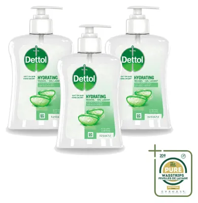 Image de 3 flacons de savon antibactérien pour les mains Dettol, à l'aloé vera, 250 ml, pack économique (3 pièces)