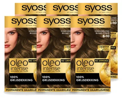 Immagine prodotto di 6 confezioni di tinta permanente per capelli Syoss Oleo Intense 6-10, color castano scuro, confezione vantaggiosa, 6 pezzi