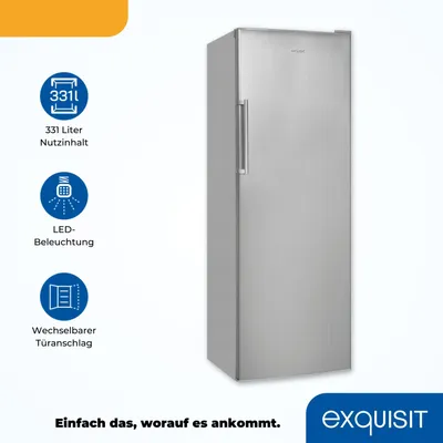 Produktbild von Exquisit Vollraumkühlschrank KS350-V-H-040D inoxlook | Nutzinhalt: 331 L | 6 Glasablagen | Türanschlag wechselbar | Ohne Gefrierfach