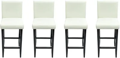 Imagen del producto de Juego de 4 taburetes de bar blancos, tapizados en cuero sintético con respaldo. Taburetes elegantes con patas de madera negra, altura del asiento de 75 cm. Ideales como taburetes de bar para cocina, comedor y establecimientos de hostelería. Juego de 4 unidades