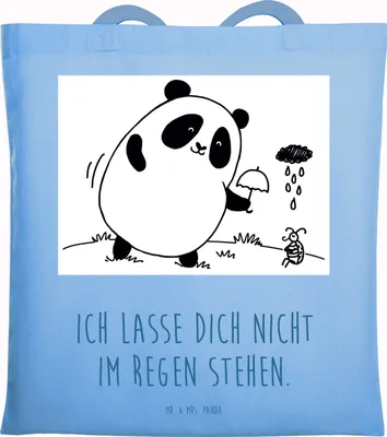 Produktbild von Mr. & Mrs. Panda Stoffbeutel Panda Zusammenhalt - Sky Blue - Geschenk, Schultasche, totebag, canvas tasche, Tote Bag, Shopping