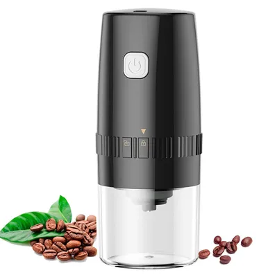 Produktbild von Tragbare elektrische Kaffeemühle mit Mahlwerk, kleine automatische Gewürzmühle mit konischem Keramikmahlwerk, langsame Kaffeebohnenmahlung mit Einstellmöglichkeit, schwarz