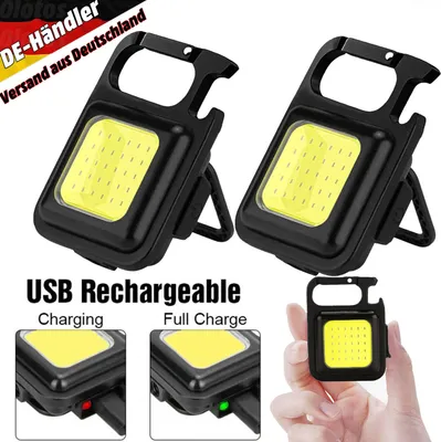 Produktbild von 2x Mini Taschenlampe Schlüsselanhänger Licht Magnet Wiederaufladbare LED Lampe