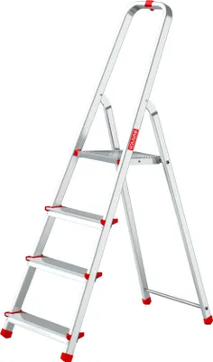 Produktbild von Baulich | Aluminiumleiter - 4 Stufen - 125 Kg Tragkraft - Klappbar - Mit Haken Und Stoppersets