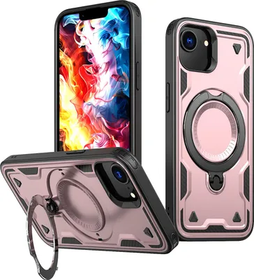 Produktbild von Dual Layer Hülle für iPhone 16e/iPhone 17e mit Ring Ständer Magnetisch Stoßfest Handyhülle Roségold