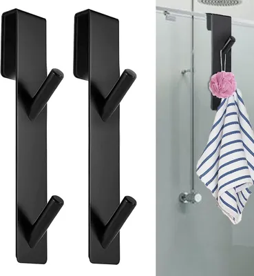 Imagen del producto de Juego de ganchos para ducha, 2 unidades, acero inoxidable, 17,8 cm, doble gancho para baño