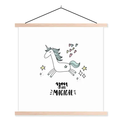 Produktbild von MuchoWow® Textilposter Einhorn - Kinder - Zitate - Du bist magisch - Mädchen 60x60 cm mit holzfarbenen Rahmen - Wanddekoration