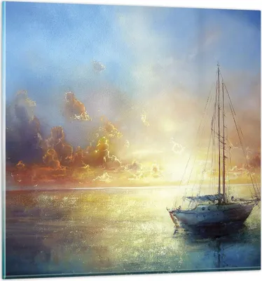 Produktbild von Bilder auf glas - Einteilig - Segelboot Westen die Sonne - 70x70cm - Glasbilder - Wandbilder - Bilder - zum Aufhängen bereit - Wanddekoration aus Glas - Glas Bilder - Wandbild auf Glas - GAC70x70-4145