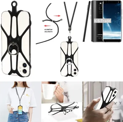 Produktbild von K-S-Trade 3in1 Handykette Handyband Handykordel Halsband Smartphone-Ring Handy-Ring kompatibel mit Leagoo S8 Fingerhalterung Handyring Tischständer