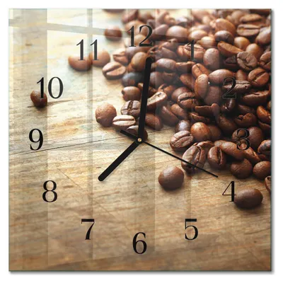 Produktbild von Tulup Glasuhr Wanduhr Küchenuhr Echt-Glas 30x30 cm Modern Dekorativ Geräuschlos Schwarzen Zeigern - Kaffeebohnen