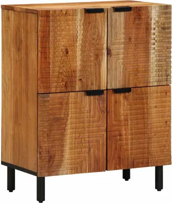Imagen del producto de Mueble aparador con estantería, color marrón, 60 x 33 x 75 cm, fabricado en madera maciza de acacia