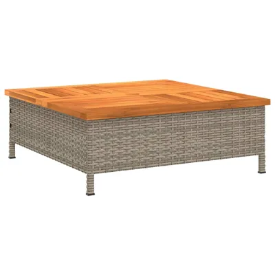 Zdjęcie produktu dla Stolik ogrodowy, szary, 70x70x25 cm, rattan i drewno akacjowe