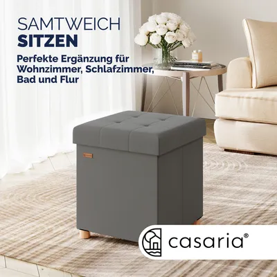 Produktbild von CASARIA® Hocker mit Stauraum Samt Faltbar inkl. Füßen 38x38cm 300kg Belastbarkeit Wohnzimmer Schlafzimmer Flur Sitzhocker Fußhocker Polsterhocker, Farbe:Anthrazit