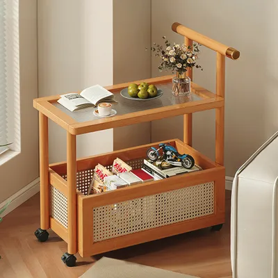 Produktbild von Ablageregal Rollregal Regal Aufbewahrungsregal Servierwagen Standregale Multifunktionswagen mit 2 Ebenen Hellbraun