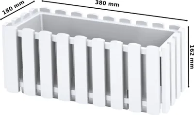 Obrázek produktu pro Balkonový truhlík s háčkem Květináč Plotový truhlík Bílý š 38cm 6 L Balkonový květináč Zahradní plot imitace zábradlí plastový vzhled