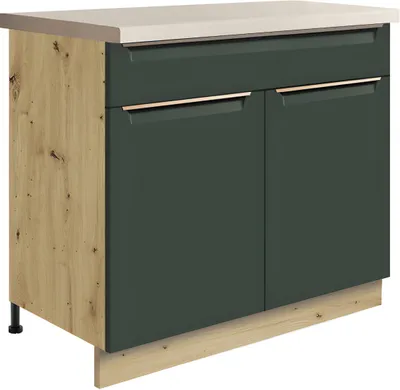 Obrázek produktu pro GLAMOUR GREEN 7D – spodní skříňka 90 cm s zásuvka a 2 dveře, tmavě zelená matná