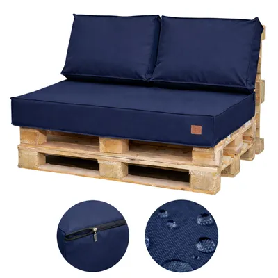 Produktbild von Palettenkissen 120 x 80 Set für Palettenmöbel Wasserdicht Europaletten Sitzkissen  EU Palettensofa komplett besteht aus 3 Teilen in Farbe: marineblau