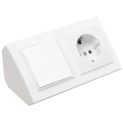 Produktbild von Ecksteckdose Steckdose + Lichtschalter Steckdosenblock 45° Verteilerdose weiß.