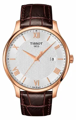 Image de Montre pour homme Tissot Tradition, modèle 063.610.36.038.00, couleur marron/dorée