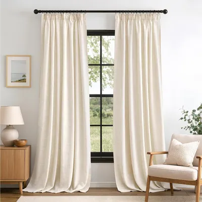 Image de Rideaux aspect lin - Naturel - Bandeaux plissés - Lot de 2