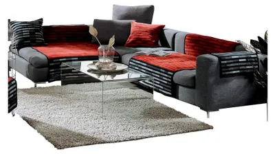 Produktbild von Sessel- und Sofaschoner Baumwollmischung rot/grau 100x200 cm