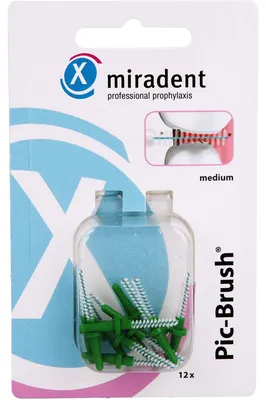 Zdjęcie produktu dla MIRADENT PIC-BRUSH szczoteczki wymienne MEDIUM GREEN 12, 12 szczoteczek międzyzębowych