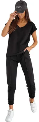 Produktbild von Damen Freizeitanzug Jogginganzug Baumwoll-Trainingsanzug Homewear Set Schwarz/S/36