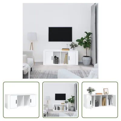 Image de The Living Store Armoire TV blanc brillant 100x35x40 cm Matériau dérivé du bois