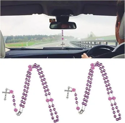 Zdjęcie produktu dla Akcesoria samochodowe dla mężczyzn i kobiet – dla par – krzyż – różaniec katolicki – uchwyt na lusterko samochodowe