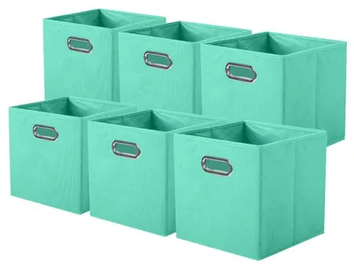 Image de Solidchoice - Lot de 6 boîtes de rangement pliables avec poignées, couleur vert menthe