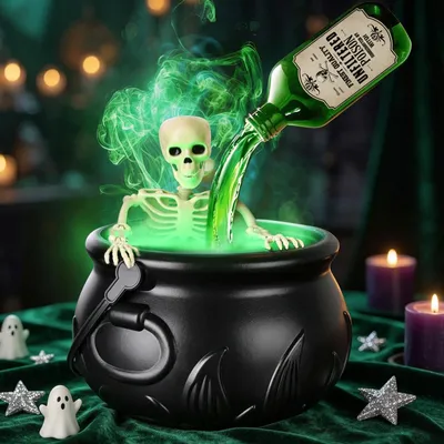 Hexenkessel mit Nebelmaschine, Halloween-Deko, schwarz