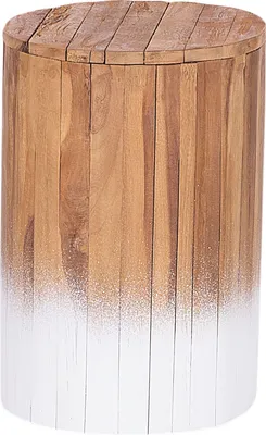 Zdjęcie produktu dla BELIANI Stolik nocny jasnobrązowy tekowe z białym 30 x 30 x 44 cm stołek styl rustykalny