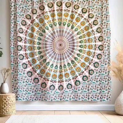 Zdjęcie produktu dla Ręcznik ścienny Bohö, 100% bawełna, biały i pomarańczowy, 210 x 230 cm