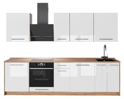 Image de Cuisine Vicco Fame-Line Blanc Haute brillance/Chêne de force doré 280cm, PT Chêne, Model 64209