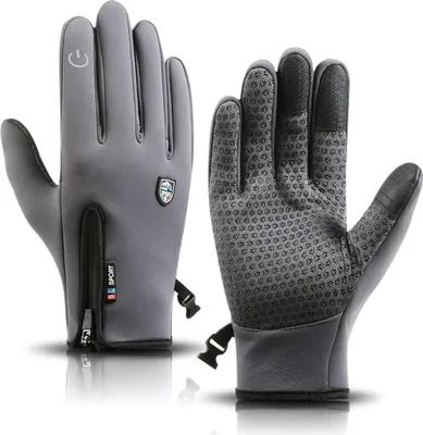 Produktbild von Touchscreen Handschuhe Herren Damen Winter Thermo Wasserdicht Fahrradhandschuhe Skihandschuhe, Grau, M