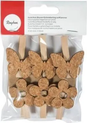Zdjęcie produktu dla Drewniane kołki do ubrań x 6 - korkowe kwiaty i motyle