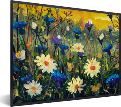 Produktbild von MuchoWow® Gerahmtes Poster Malerei - Ölfarbe - Natur - Blumen 80x60 cm - Poster mit Schwarzem Bilderrahmen Wandposter Rahmen Foto Bilder - Schwarzem - Mit Gestell
