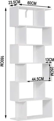 Obrázok produktu pre Regál s hranou skrutky - biely - otvorený - 6 priehradiek - do obývačky alebo spálne - 60 × 23,5 × 160 cm