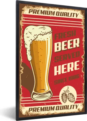 Produktbild von MuchoWow® MuchoWow® Gerahmtes Poster Weinlese - Zitate - 'Hier wird seit 1986 frisches Bier in Spitzenqualität serviert' - Sprichwörter 60x90 cm - Poster mit zchwarzem Bilderrahmen - Kunst