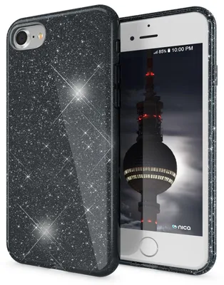 Immagine prodotto di NALIA iPhone SE 2022 / SE 2020 / iP 8 / iP 7 - Copertura glitterata Bling Case Telefono cellulare Nero