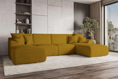 Produktbild von 99rooms Gusto Wohnlandschaft Cordstoff POSO Gold mit Schlaffunktion