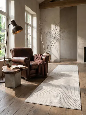 Produktbild von Outdoor-Teppich Niederflor Bögen Polypropylen Creme 80x150 cm Terrasse Outdoor MEZEN | Kadima Design