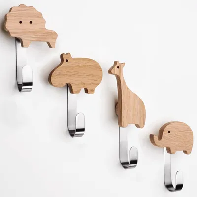 Produktbild von Set aus 4 Holz-Wandhaken für Kinder