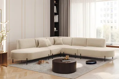 Produktbild von Ecksofa Designersofa VALENCIA in Stoff Quelle Beige Universal