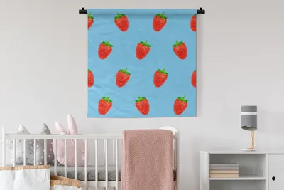 Produktbild von MuchoWow® Wandteppich Wandbehang Erdbeere - Muster - Sommer 90x90 cm Tapisserie Dekoration Wandtuch - Wandaufhänger