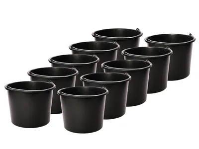 Produktbild von Baueimer - schwarz - 10er SET - 12 Liter mit Metallbügel, Griffrolle und Litereinteilung
